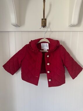 Edgehill Collection Red Quilted Toddler Puffer with Ruffle Collar size 12 m